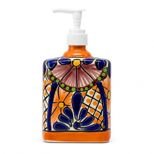 Talavera Ceramic Soap & Lotion Dispenser, for Kitchen or Bathroom Countertops - Hand Painted Mexican Pottery (Multicolor) New