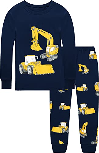EULLA Kinder Jungen Schlafanzug Langarm Baumwolle Winter Pyjama Set Traktor Bagger Zweiteiliger Nachtwäsche 4 Jahre alt Größe 104 K-Double Pack Traktor Bagger Set DE 104