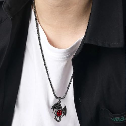 Dragon Necklace for Men - 925 Sterling Silver Black Dragon Pendant - Red Cz Gothic Jewelry Gifts2