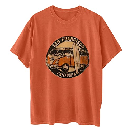 Sobeikre San Francisco - Vintage Oversized T-Shirt For Women Pullover Short Sleeve Shirt Drop Shoulder Tshirt Baggy Tunic Party Women Scrub California 1980S Sf 80S 1980 Car I99-Orange #TOP1