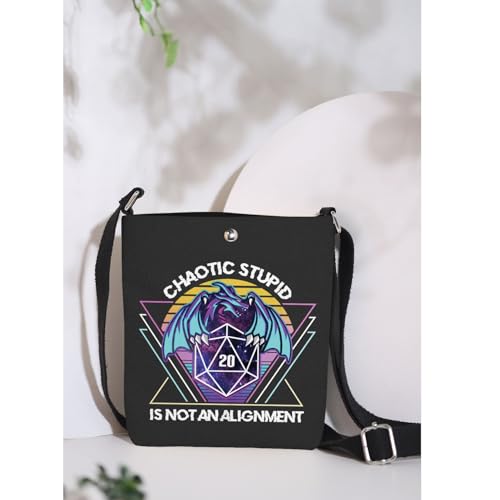 MAOFAED Chaotic Stupid Is Not An Alignment, Video Game Roleplaying Dragons D20 Dice Crossboday Bag (chaotic stupid)3
