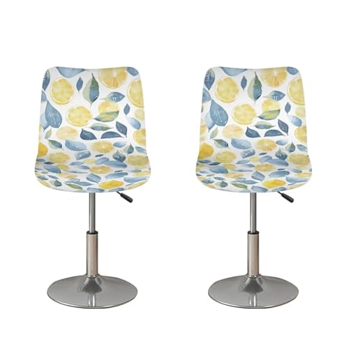 Image of Bar Stool Covers with Backs Lemon Leaf Dining Room Square Swivel Barstool Chair Seat Set of 2 Non-Slip Counter Height Chair Covers