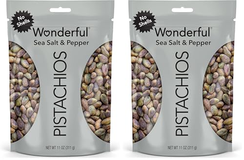 Image of Wonderful Pistachios No Shells, Sea Salt & Pepper Flavored Nuts Resealable Bag, Protein Snacks, Gluten Free, Healthy Snack, 11 Ounce (Pack of 2)