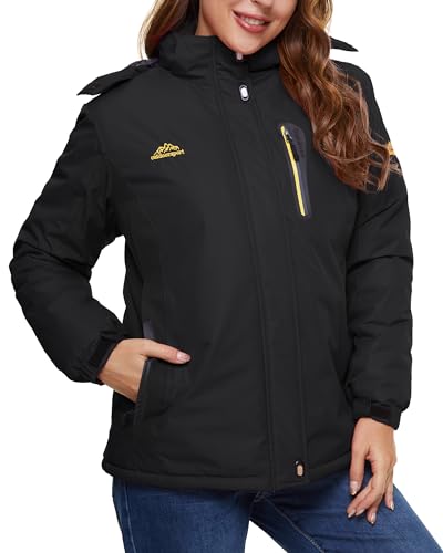TACVASEN Damen Winterjacke Warm Skijacke mit Fleece Gefüttert Wasserdicht Atmungsaktiv Softshelljacke Outdoor Softshelljacke Schwarz S