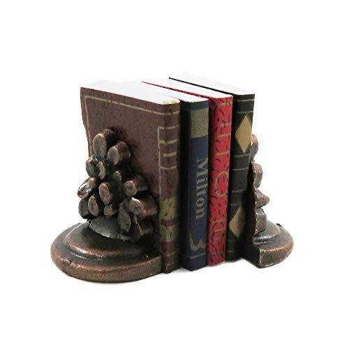 Melody Jane Dolls House Books & Bronze Flower Bookends Office Study Bookshelf Accessory