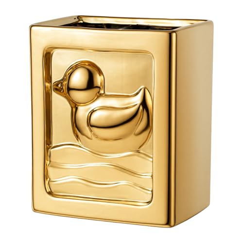 Image of Gold Trash Can - 7L /1.85Gallon Ceramic Waste Basket, Decorative Duck Small Garbage Can for Kitchen, Bathroom, Bedroom, Office, Multi-Purpose Storage Bin