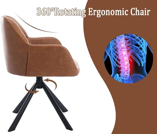 Image of Finch Fox Battle Modern 360 Swivel Mid-Back Arm Faux-Leather Study Upholstered Comfortable Metal Base Computer Office Desk Chair in Tan Color