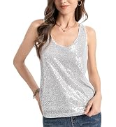 JKLESA Womens Summer Sleeveless Sequin Tops Scoop Fashion Neck Sparkly Shimmer Tanks Tops Blouses