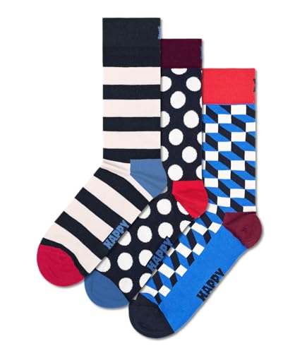 Happy Socks Fun Blue Crew Socks SetS, for Men and Women, made with Sustainable Cotton (US, Alpha, Small, Medium, Regular, Regular, 3-Pack Dark Blue Mix Socks Gift Set)2