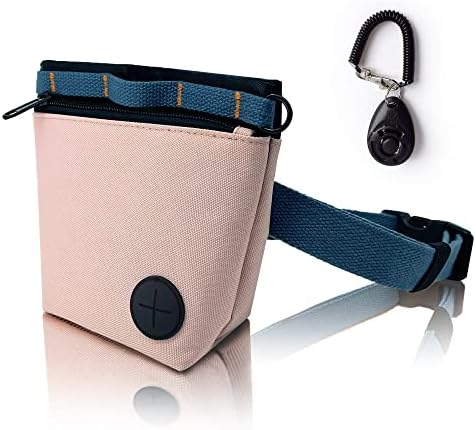KATOZOO Dog Treat Pouch with Pet Training Clicker, Dog Training Treat Pouch Kit, Magnetic Closure, Hands-Free Training. (Pink)