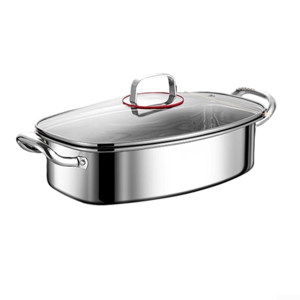 Pentola ovale in acciaio inox da 38 cm con griglia, guanti in silicone, pinze per cucinare frutti di mare, verdure, zuppe, set da cucina