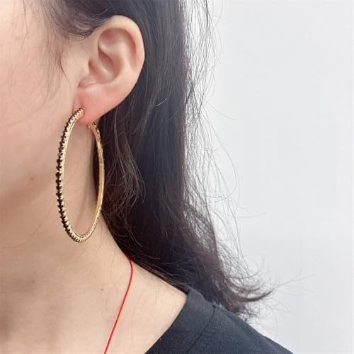 60mm Rhinestone Big Hoop Earrings for Women Hypoallergenic Large Cubic Zirconia Hoops Huggie Sparkly CZ Crystal Gold-Tone Plated Women's Loop Earring Fashion Classic Jewelry for Party Dance (Black) by OIDIMS - Used condition - Image 3