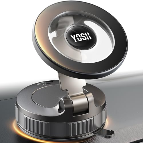 YOSH Vacuum Magnetic Phone Holder for Cars, [N55 Magnets & Nano+TPU Suction] for Magsafe Car Mount Dashboard Windscreen, 360° Rotatable & Foldable for iPhone 17 16 15 14 13 Samsung Pixel