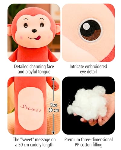 Image of Tickles Monkey Soft Stuffed Plush Animal Bolster Pillow Cushion for Sofa Boys & Girls Birthday Gift (Size: 50 cm Color: Orange)