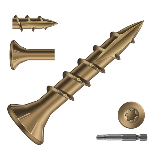 Image of #8 x 1 Inch Deck Screws (205Pcs) 1lb. Carbon Steel, Yellow, Flat Head, Rust Resistant epoxy Coated, with T25 Star Bit