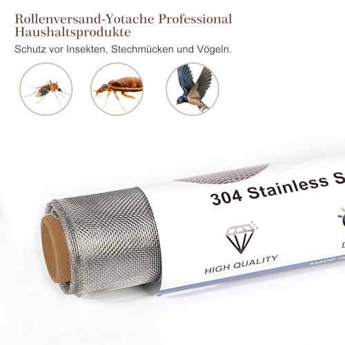Yotache Drahtgitter Feinmaschig 120 x 300 cm 304 Edelstahl Drahtgewebe, Fliegengitter Edelstahl für Mäusen Hornissen Nagetieren Schlangen, Silbrig(400 Mesh)