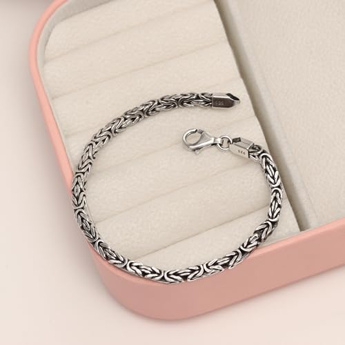 LeCalla 925 Sterling Silver Byzantine Bracelet for Women | Italian 4MM Square Handmade Classic Antique Byzantine Link Chain Bracelet 7 Inches, Made in Italy4
