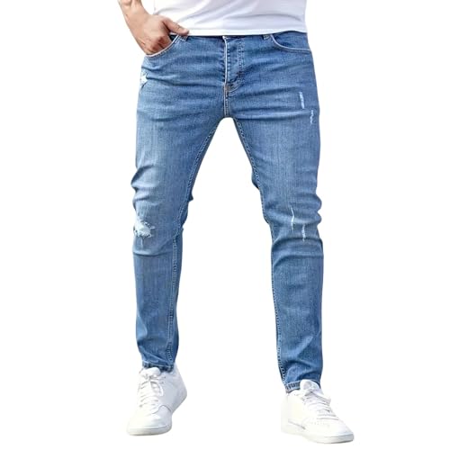 Mens Jeans Stretch Destroyed Ripped Skinny Jeans Slim Fit Denim Pants Comfort Fashion Tapered Pants Boyfriend Gift
