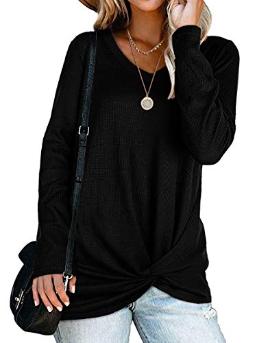 Womens Plus Size Oversized Clothes Soft Cozy Waffle Knit T Shirt Black XL