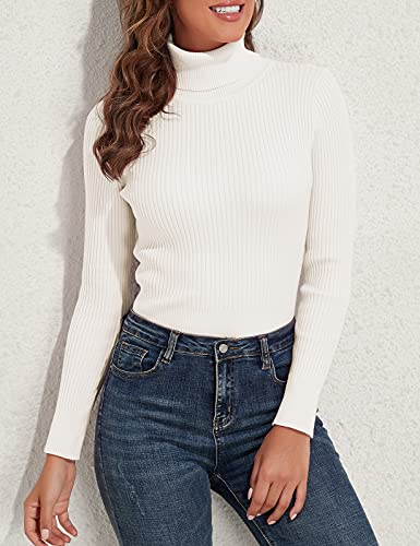 Image of PrettyGuide Women's Ribbed Turtleneck Long Sleeve Sweater Ivory XXS
