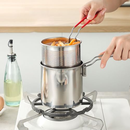 Freidora De Acero Inoxidable | Juego de 7 Piezas de Olla de Cocina de Acero Inoxidable - Freidora Pequeña 1.2L Con Cesta | Para Cocinar Pollo y Pescado en Casa Acampadas y Fiestas - imagen 4
