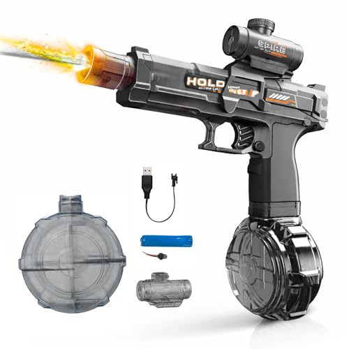 Image of Kidology Electric Water Gun Toy | High-Pressure Water Blaster with Flash Effect, 350ML Large Capacity Drum Tank Long Range Squirt Gun for Kids, Teens & Adults (Ages 14+), Outdoor Summer Toy (Black)