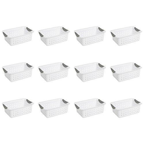 Sterilite 16228012 Small Ultra Basket, White Basket w/ Titanium Inserts, 12-Pack