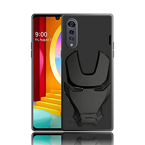 Image of COVERLY Official 3D Smooth Feel Avengers Logo Mask Soft Rugged Grip TPU Silicone Iron Man Engraved Cartoon Movie Engraved Silicone Rubber Matte Strong Back Cover for LG Velvet -Black