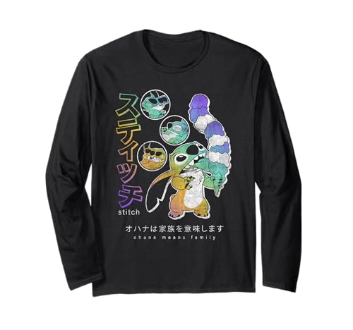 T-shirt Stitch Disney manches longues imprimé kanji japonais streetwear