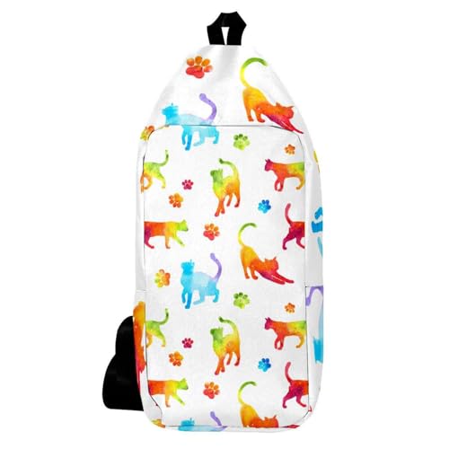 Sac à dos à bandoulière coloré chat et arc-en-ciel pour passionnés