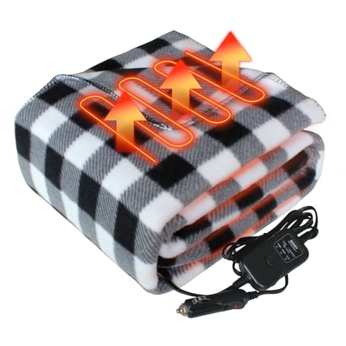 Electric Blanket,12 Volt Heated Blanket,Car Heated Travel Blanket, with a Timer, Warm Blanket for Cars,Office,Travelling (J, 57