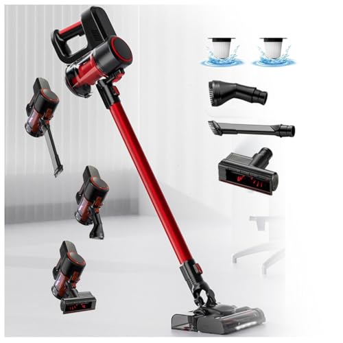 LRF-yxkj Escoba Aspiradora Sin Cable 5 in 1 Menor Ruido,Luces LED,Depósito 200 Ml, Aspiradora Sin Cable Escoba Electrica para Alfombra Pelo Mascota Suelo Sofá Cama de Colchón