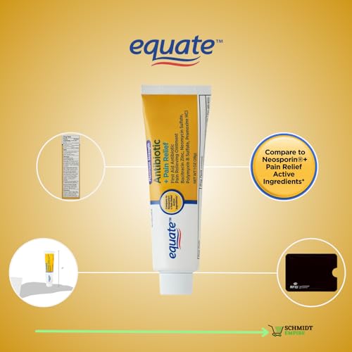 Equate Maximum Strength Antibiotic Cream + Pain Relief, 0.5 oz + 1 Card Protector SchmiidtEmpire + Sticker (Pack of 2)