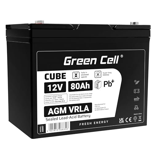 Green Cell® AGM 12V 80Ah Akku Vlies Batterie VRLA Blei Batterie Bleiakku Ersatzakku Akkubatterie Versorgungsbatterie Zyklenfest Wartungsfrei Yacht Boot Wohnwagen Reisemobil Solar Off-Grid