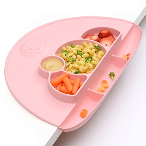 Image of PrimaStella Silicone Placemat for Toddlers - Divided Toddler Plate, Suction Placemat and Food Catcher All-in-one (Soft Pink)