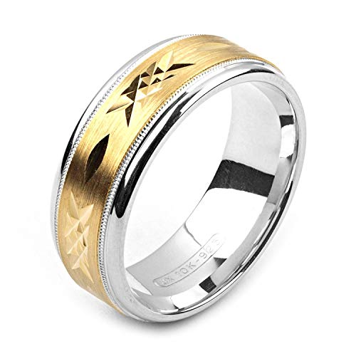 two-tone sterling silver & 10K yellow gold 8 millimeters wide wedding band ring