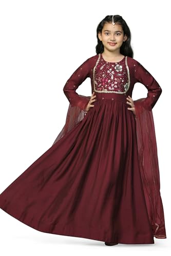 Fashion Dream Girls Chanderi Embroidered Maxi Dress with Dupatta|...