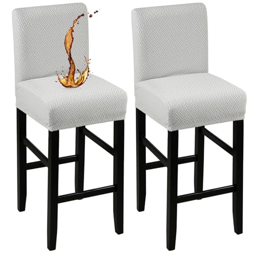 Image of YISUN Waterproof Bar Stool Covers, Stretch Pub Stool Chair Cover Removable Washable Counter Stool Covers Bar Stool Slipcovers for Kitchen, Pub, Dining Room (2 Pack, T-Light Grey)