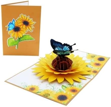 Tarjeta de felicitación 3D de mariposa y girasol desplegable para cumpleaños, solo porque pensar en ti, jubilación, recuperarse, felicitaciones,
