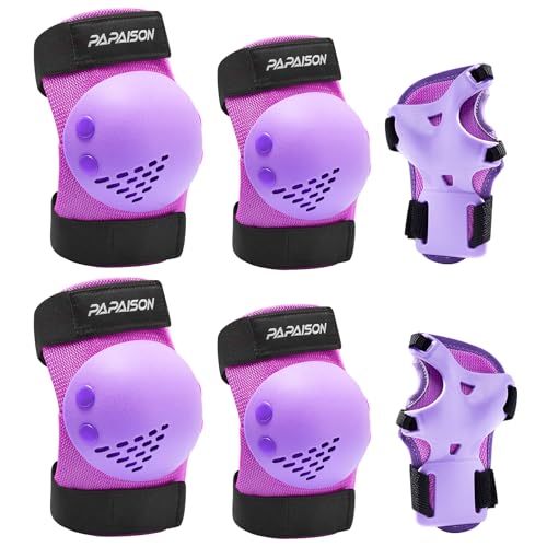 PAPAISON Kids/Youth Knee Pad, Elbow Pads & Wrist Guards for Inline Skating Bike Cycling Skateboard Scooter, 3 in 1 Protective Gear Set for Girls Boys Ages 3-15 Years