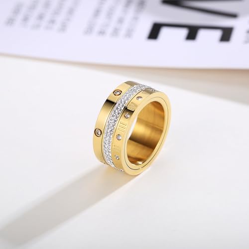 YIKOXI Anxious Friendship Gold Plated Cubic Zirconia Fidget Spinner Ring