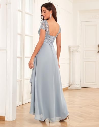 Lace Mother of The Bride Dresses for Wedding Short Sleeve Ruffle Chiffon Formal Evening Gown2