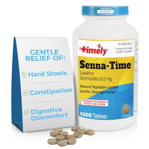 Timely Senna Time Laxative - 1000 Count Tablets - Natural Vegetable Based Laxatives for Constipation Relief, Gentle Overnight Relief and Stool Softener