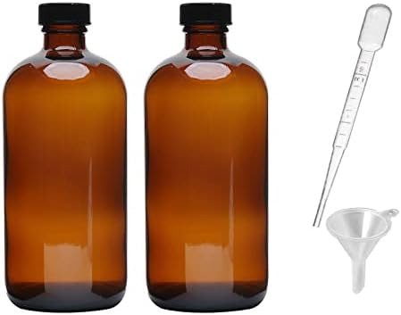 2pcs 16oz Amber Glass Boston Round Bottles with Air Tight Seal Ph...