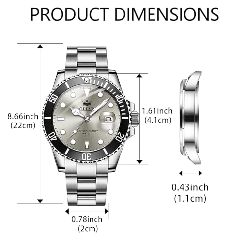 OLEVS Silver Luxury Men's Wrist Watches Analog with Day Date Grey Large Face Original Waterproof Stainless Steel Watches for Men Dress Quartz Watch — view 5