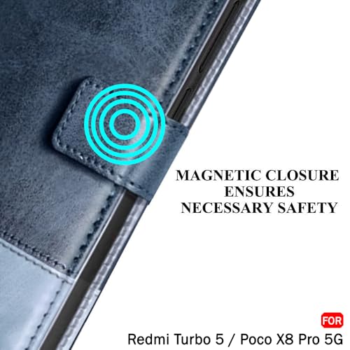 Image of TheGiftKart Flip Back Cover Case for Mi Redmi Turbo 5 5G / Poco X8 Pro 5G | Dual-Color Leather Finish | | Inbuilt Stand & Pockets | Wallet Style Flip Back Case Cover (Faux Leather, Blue & Sky)