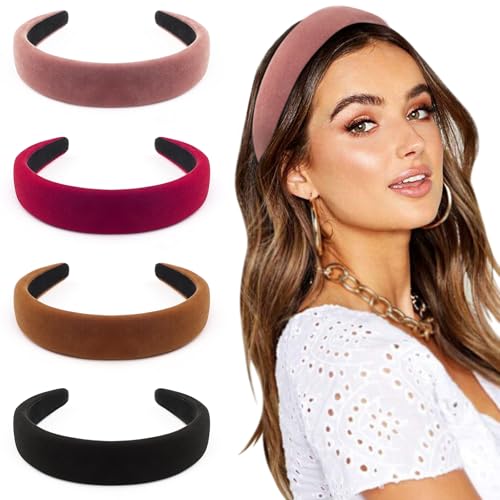 Image of DRESHOW 4 Pcs Velvet Wide Headbands for Women Girls Turban Vintage Boho Head Bands Fashion Non Slip Head Wraps Hoop Hair Accessories