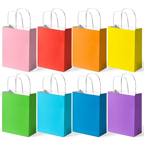 Koogel 26 Stück Papiertüten, Bunte Geschenktüten Kraftpapiertüten mit Henkel, 20 x 14 x 7 cm Geschenktaschen für Einkaufen Hochzeiten Verpackungen Kindergeburtstag