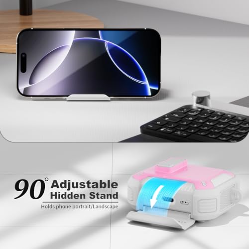 Image of for AirPods Pro 3 Case with Magnetic Lock and Phone Stand, Compatible with Magsafe Charging,with Carabiner&Cleaner kit for Apple iPod Pro 3rd Generation Cover(2025) Men Women (Pink)