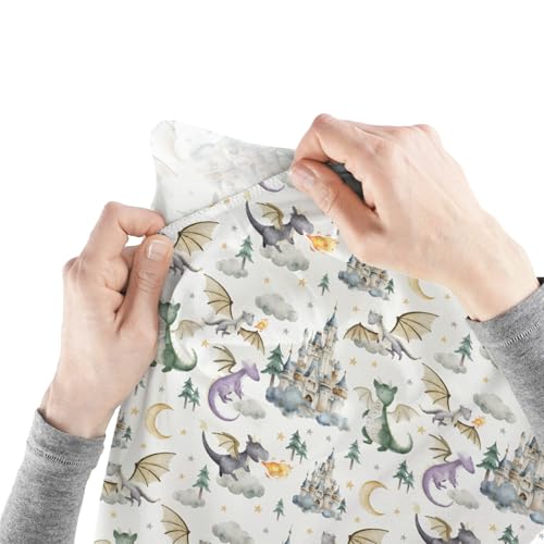 Image of Baby Boy Girl Standard Crib Sheet Covers Dragon Tale Castle, Watercolor Green Moon Cloud Star Tree Snug Fitted Toddler Mattress Sheet, Soft Stretchy Breathable Kid Nursery Bed Decor Gift 52x28